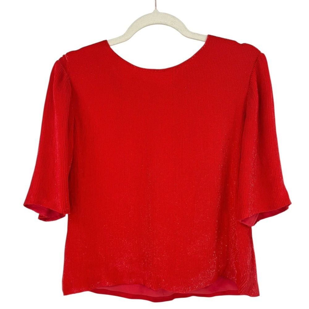 Vintage Carolina Herrera Red Sequin Top Luxury Designer Holiday Glam, 12